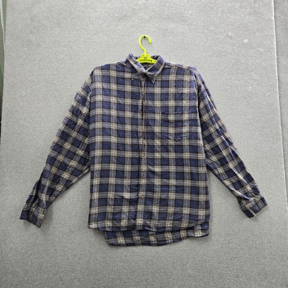Eddie Bauer Men Button Up Shirt XL Blue Plaid Flannel Long Sleeve READ